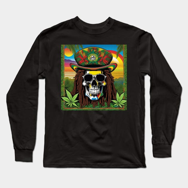 Reggae Music - Jamaican Stoner Skull 29 Long Sleeve T-Shirt by Benito Del Ray